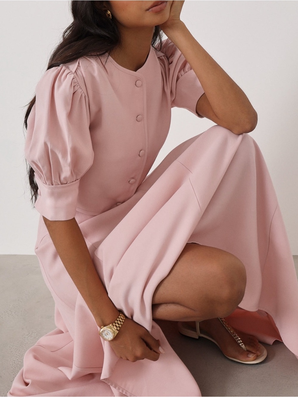Elegant Pink Puff-Sleeve Skirt Set